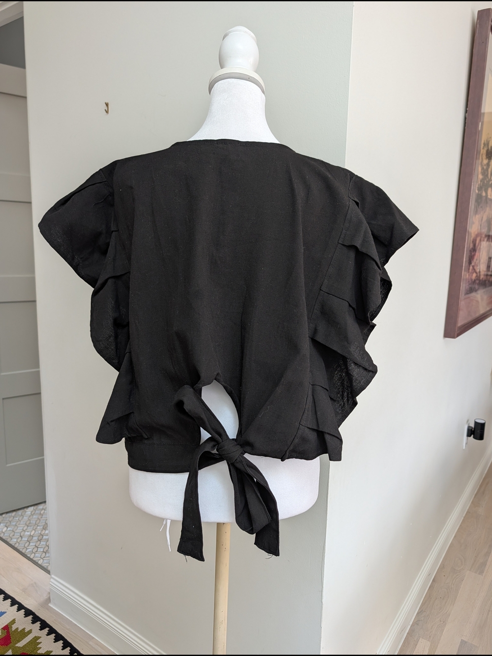 NWOT 100% Cotton Mexican Embroidered Blouse | Black & White | Sz. Small/Medium - Picture 4 of 6